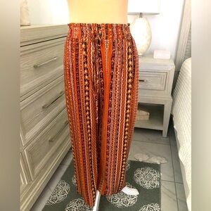 Bohemian Wide-Leg Pants in Orange and Brown